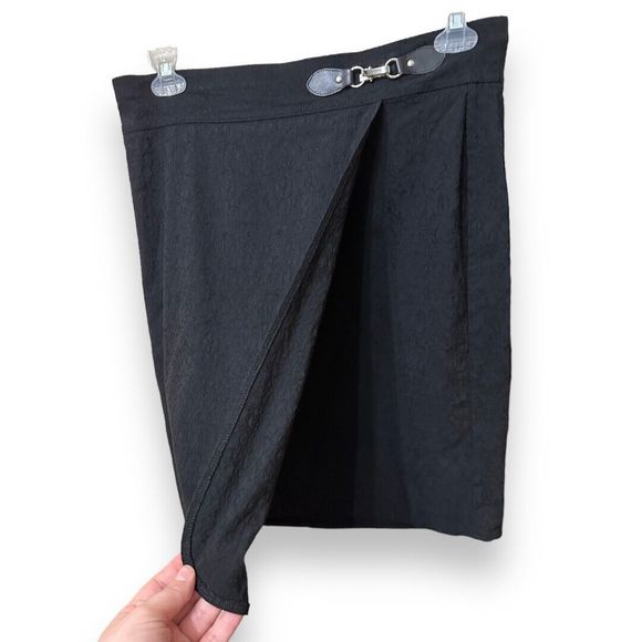 89th & Madison Faux Wrap Pencil Skirt Silver Hardware Size 12 Textured Fabric - Picture 2 of 7